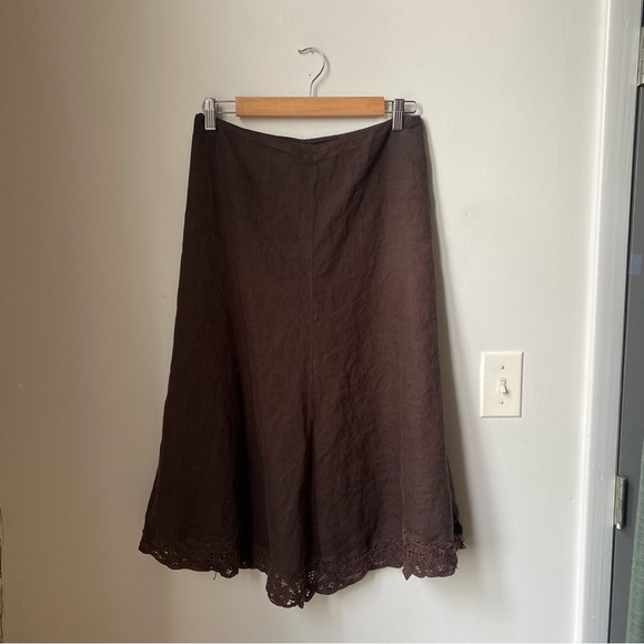 Banana Republic 100% Linen Skirt CA-Line Women's Skirt midi chocolate brown - Picture 1 of 6